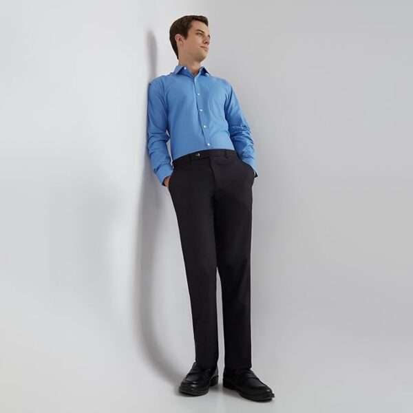 Park Avenue Men's Regular Fit Mid Rise Stripe Pattern Poly Viscose Blend Flat Front Formal Trouser