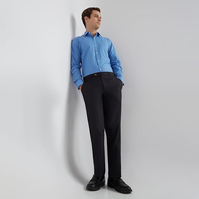 Park Avenue Men's Regular Fit Mid Rise Stripe Pattern Poly Viscose Blend Flat Front Formal Trouser