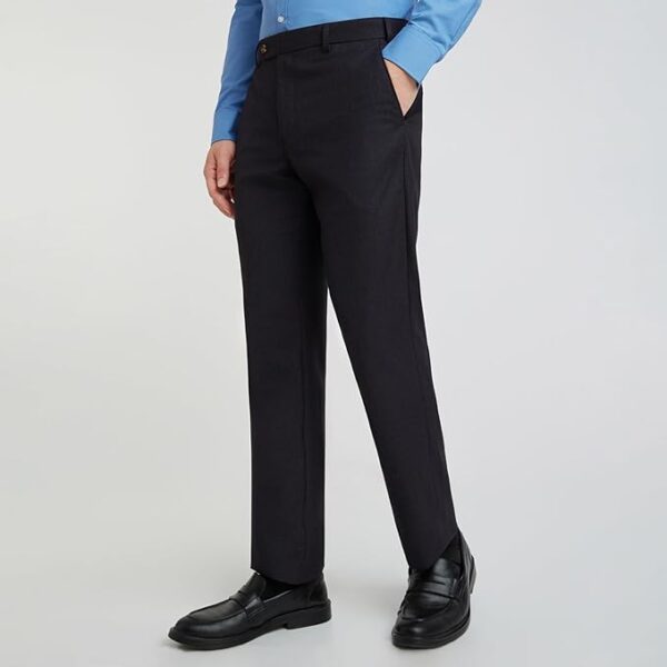 Park Avenue Men's Regular Fit Mid Rise Stripe Pattern Poly Viscose Blend Flat Front Formal Trouser