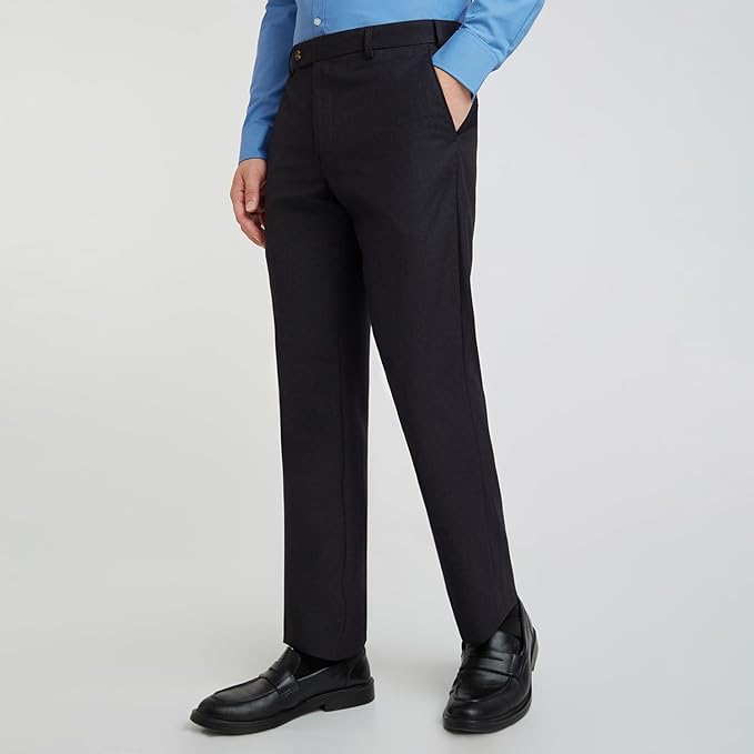 Park Avenue Men's Regular Fit Mid Rise Stripe Pattern Poly Viscose Blend Flat Front Formal Trouser