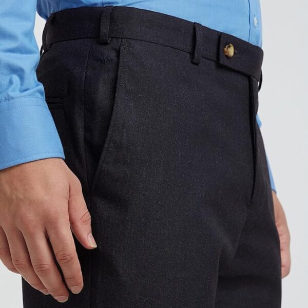 Park Avenue Men's Regular Fit Mid Rise Stripe Pattern Poly Viscose Blend Flat Front Formal Trouser